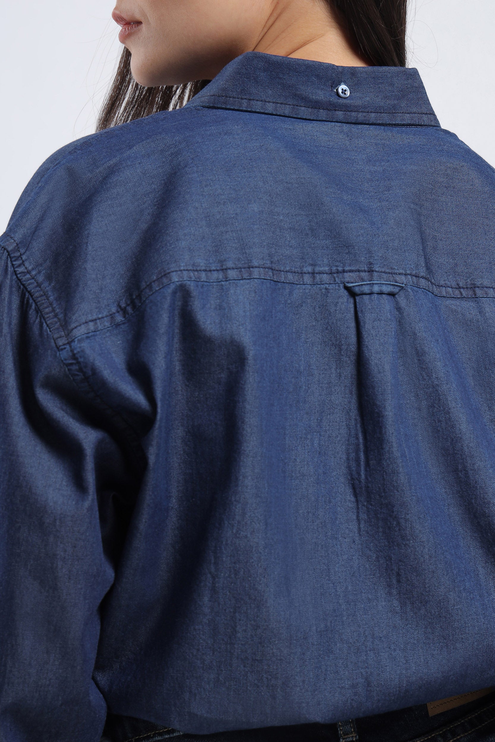 Hem & Thread Denim Oversized Frayed Hem Shirt Jacket - New Moon Boutique